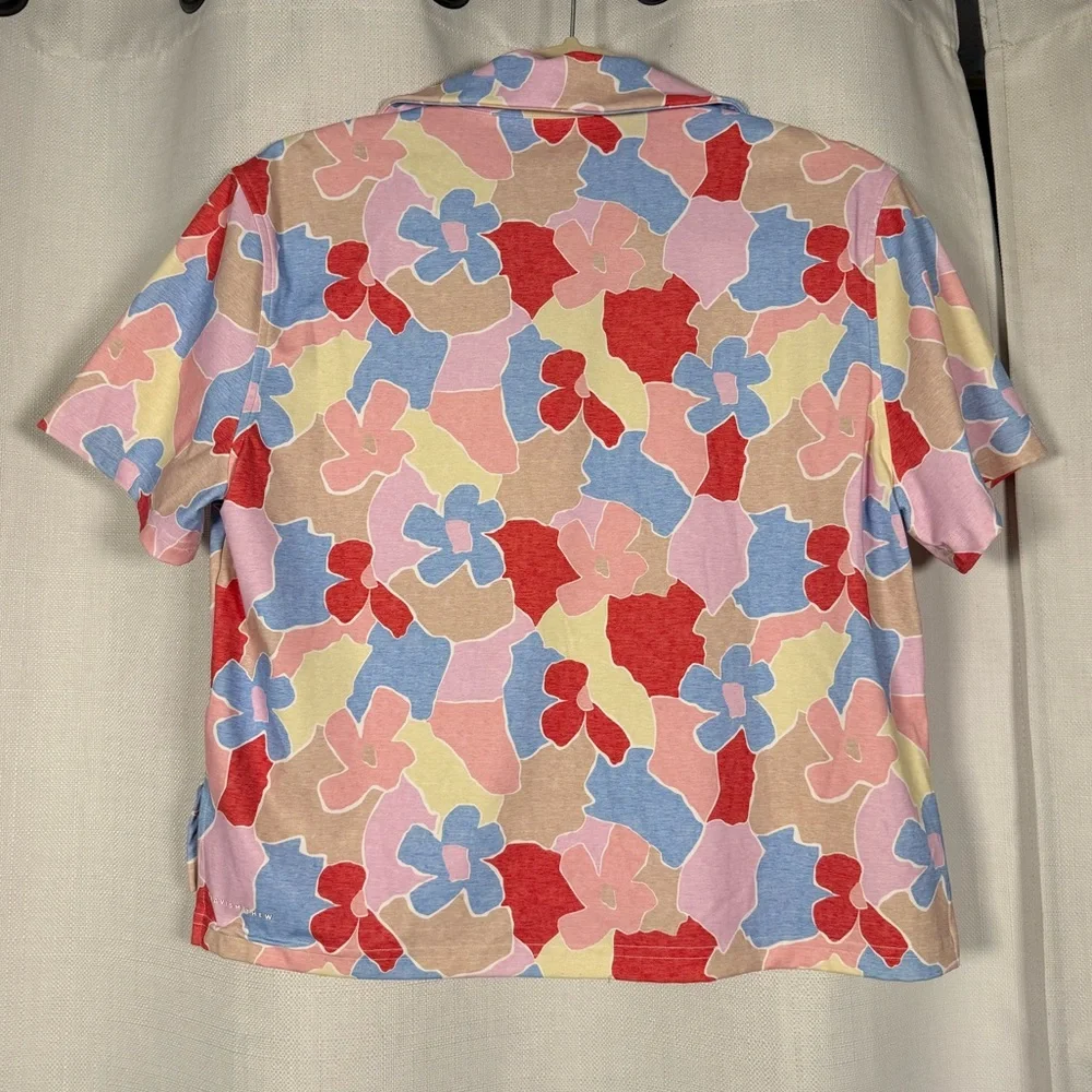 Travis Mathew Boxy Cropped Pink Blue Deco District Polo Shirt Size Small - Picture 5 of 8